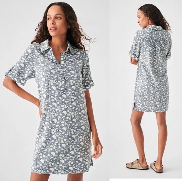 Faherty Penny dress in Indigo Echo Floral  Linen blend size medium - Picture 1 of 6
